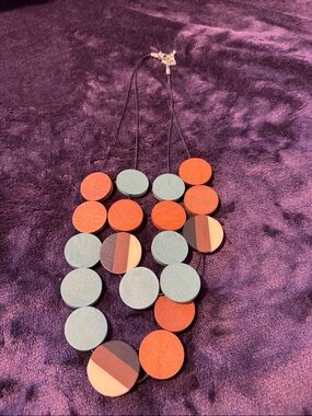 Statement Wooden Circle Necklace in Teal and brown